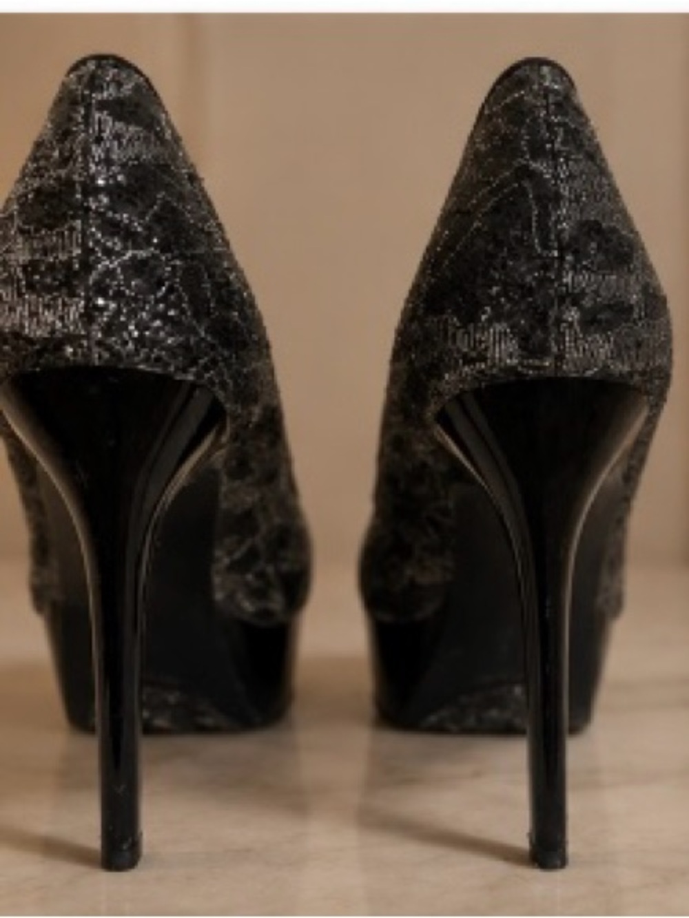 Carlos by Carlos Santana Black Lace Pointed Stiletto Heels